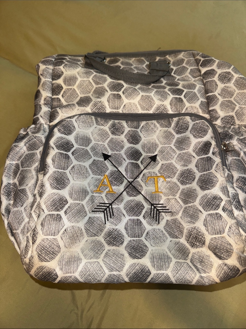 Gray Honeycomb Pattern 31 Backpack with Monogram Accent